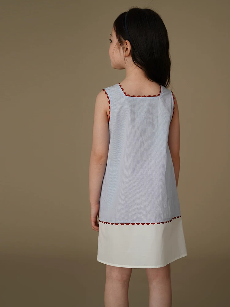 Quần áo trẻ em mùa hè váy chữ A sọc xanh váy cotton thân thiện với da váy không tay váy mỏng cho bé gái