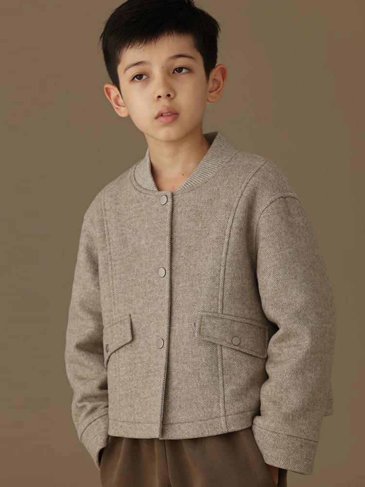 Quần áo trẻ em áo khoác thu đông bé trai và bé gái áo khoác bóng chày áo khoác len trẻ em quần áo cotton ấm áp cảm giác đơn giản và cao cấp