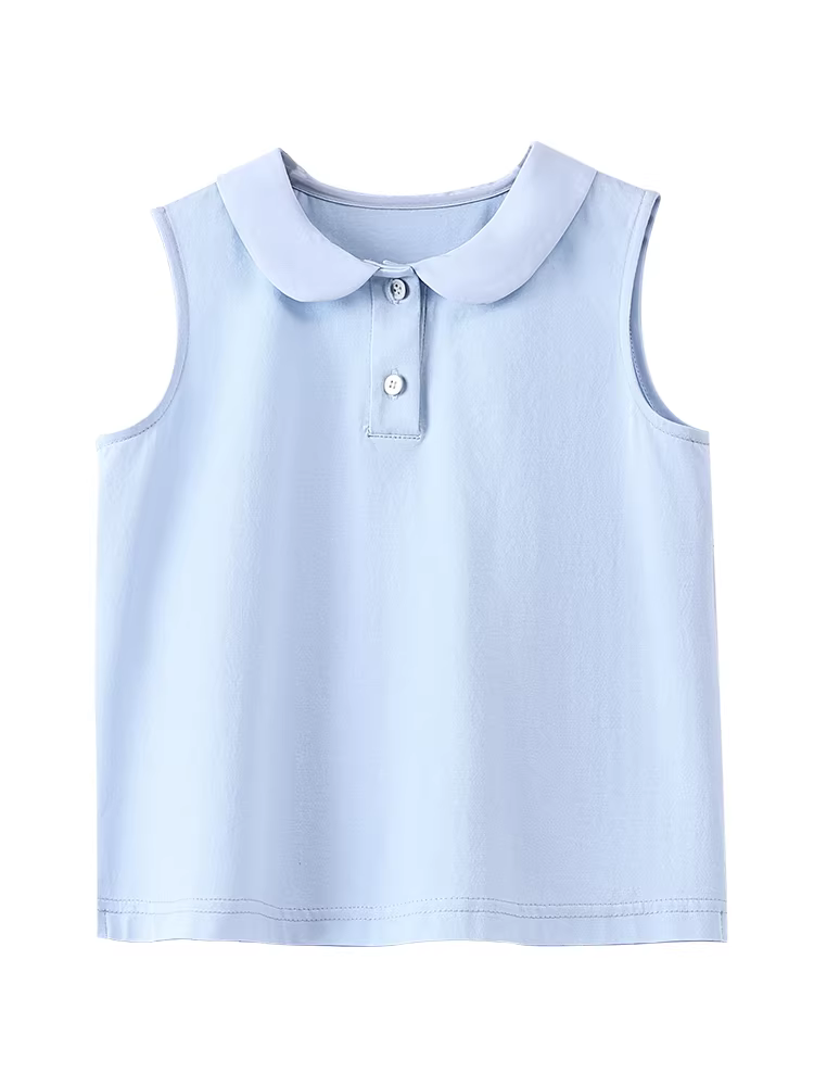 Áo thun bé gái Hazi mùa hè 2025 cổ búp bê dệt kim, áo lót cho trẻ lớn