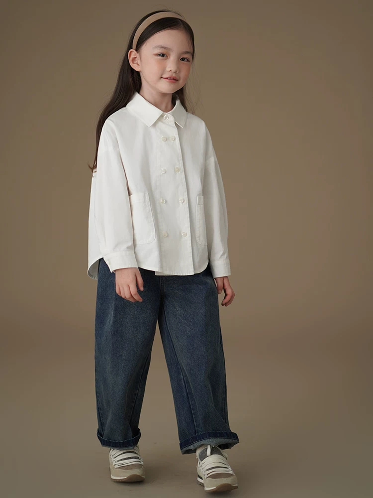 Quần denim trẻ em cho mùa xuân và mùa thu, quần dài giản dị cổ điển cổ điển cho bé trai và bé gái, quần cắt kiểu dao hình củ cà rốt, sành điệu.