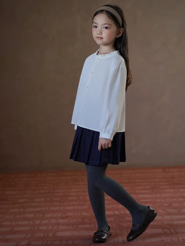 Quần áo trẻ em mùa xuân thu áo dài tay kiểu Pháp nghệ thuật áo sơ mi trắng bé gái áo sơ mi trắng trẻ lớn mùa thu kiểu mới