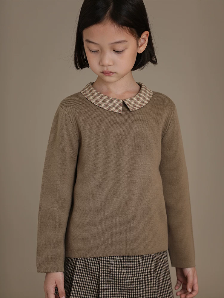 Hazi Quần Áo Trẻ Em Mùa Đông Mới Retro Màu Trơn Ấm Nguyên Chất Áo Sơ Mi Cotton Cổ Áo Len Chui Đầu Cổ Kẻ Sọc Dệt Kim Hàng Đầu