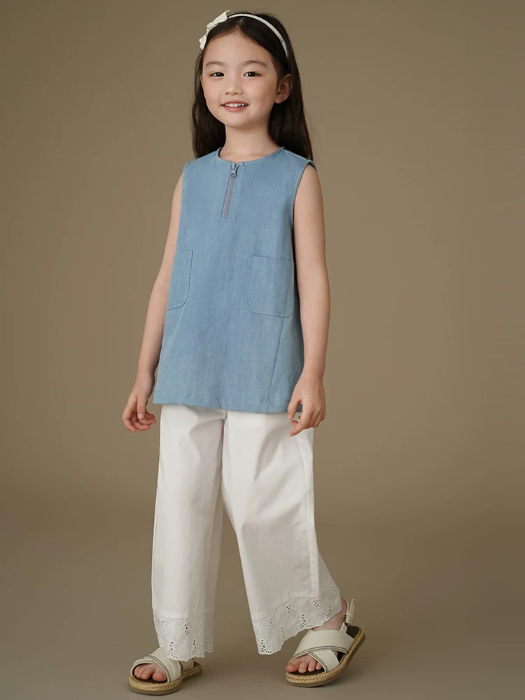 Bộ quần áo mùa hè cho trẻ em: áo vest cotton thân thiện với da và quần denim thường ngày cho bé trai và bé gái, kiểu dáng mùa hè mỏng nhẹ.