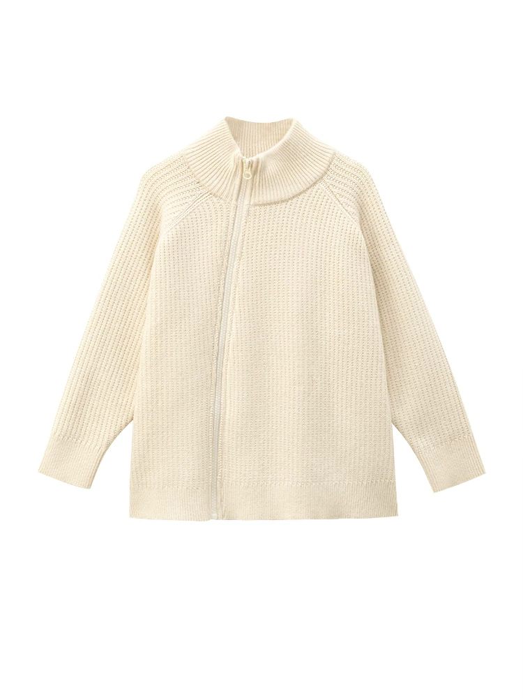 Quần áo trẻ em mùa thu đông áo khoác len trẻ em ấm áp dáng rộng màu be dệt kim cardigan bé trai và bé gái quần áo mùa đông phong cách mới