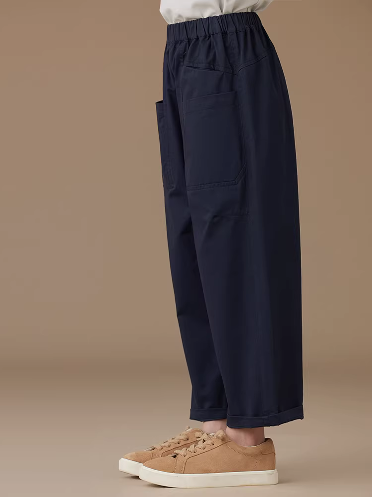 Quần thường ngày cho trẻ em mùa xuân thu mỏng màu xanh hải quân thiết kế đơn giản quần cargo bé trai và bé gái cotton