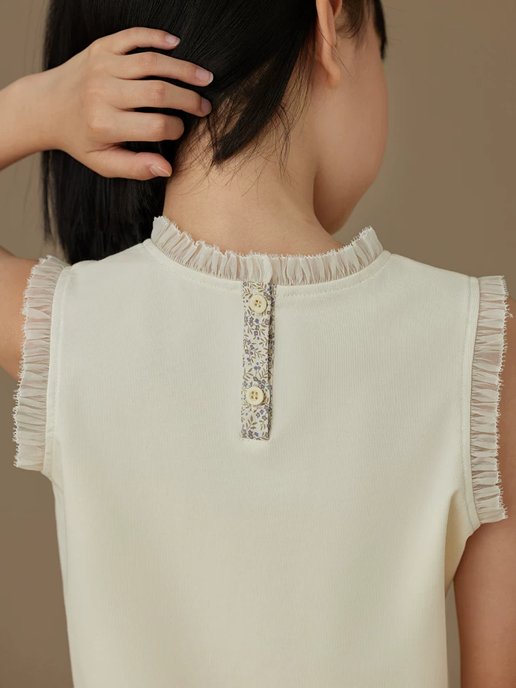 Quần áo trẻ em trang phục mùa hè áo màu mơ dáng rộng mỏng ngọt ngào áo ba lỗ xếp nếp cho bé gái đơn giản mang lại cảm giác cao cấp