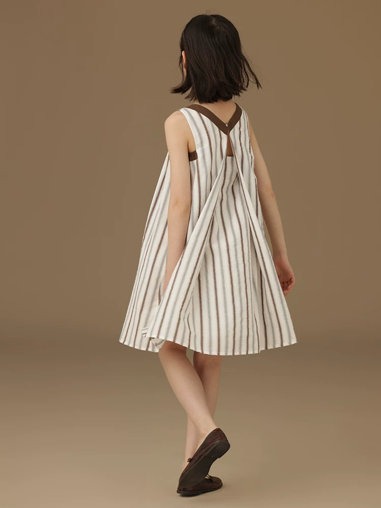 Váy cotton sọc trẻ em dành cho bé gái, váy mùa hè mát mẻ và đa năng dành cho bé gái.