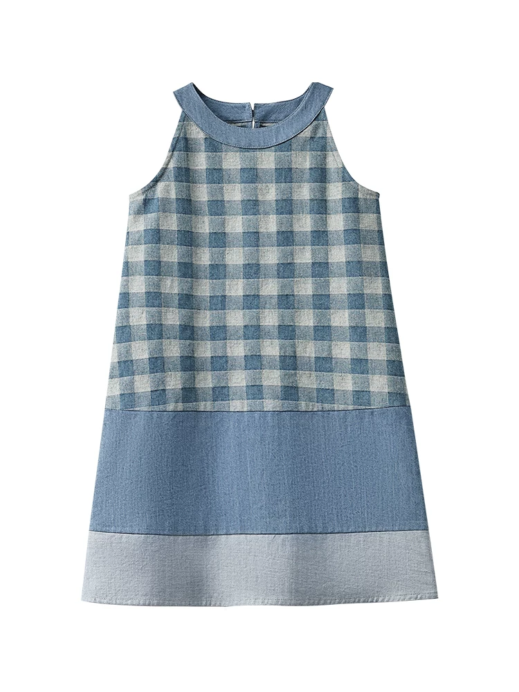 Quần áo trẻ em Hazi Váy ba lỗ mùa hè cho trẻ em Váy kẻ sọc cotton Váy denim cho bé gái Váy dài vừa cổ điển cho bé gái