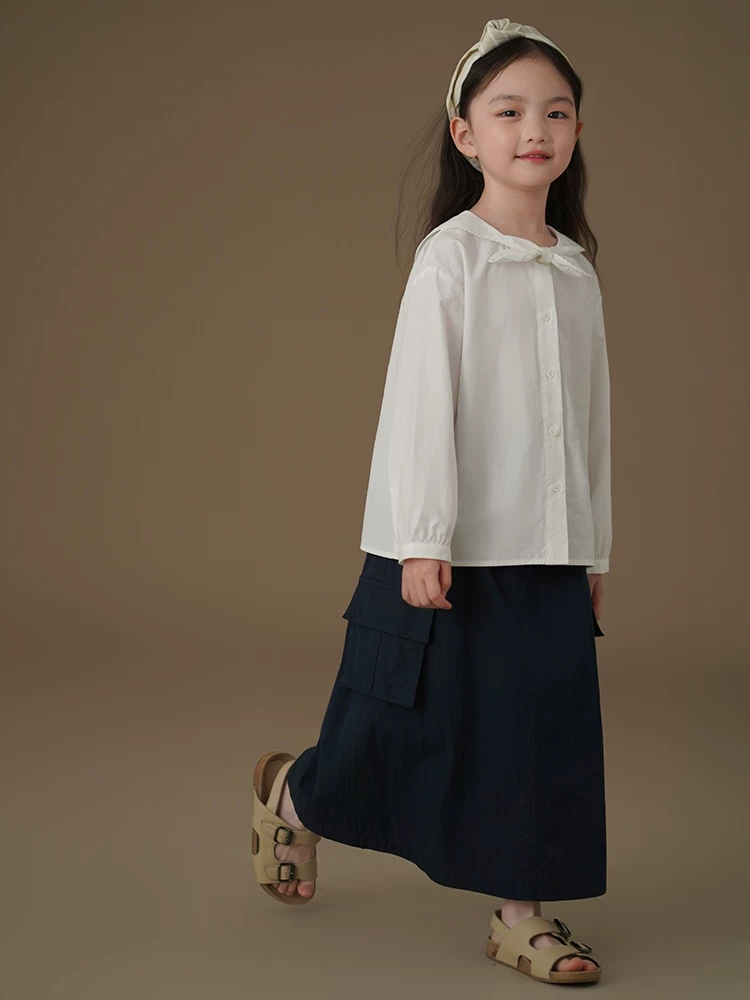 Áo sơ mi trắng trẻ em, xuân thu, phong cách preppy, áo dài tay cao cấp, quần áo thu đông bé gái, mẫu mới 2025