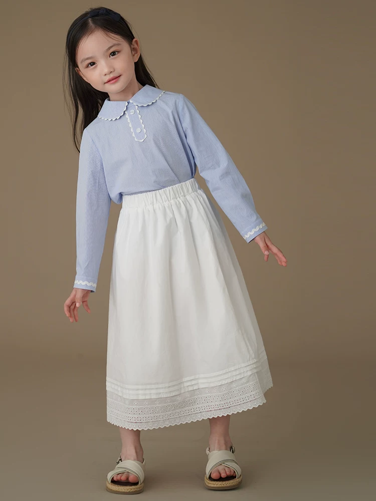 Quần áo trẻ em Hazi Váy dài thường ngày mùa xuân/hè Váy dài ren trắng kiểu cổ tích Váy cotton thân thiện với da Váy chữ A