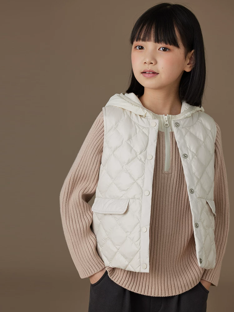 Quần áo trẻ em áo vest mùa thu đông màu trắng nhạt dành cho bé gái mặc như áo khoác ngoài áo vest ba lớp chống thấm nước ngoài trời