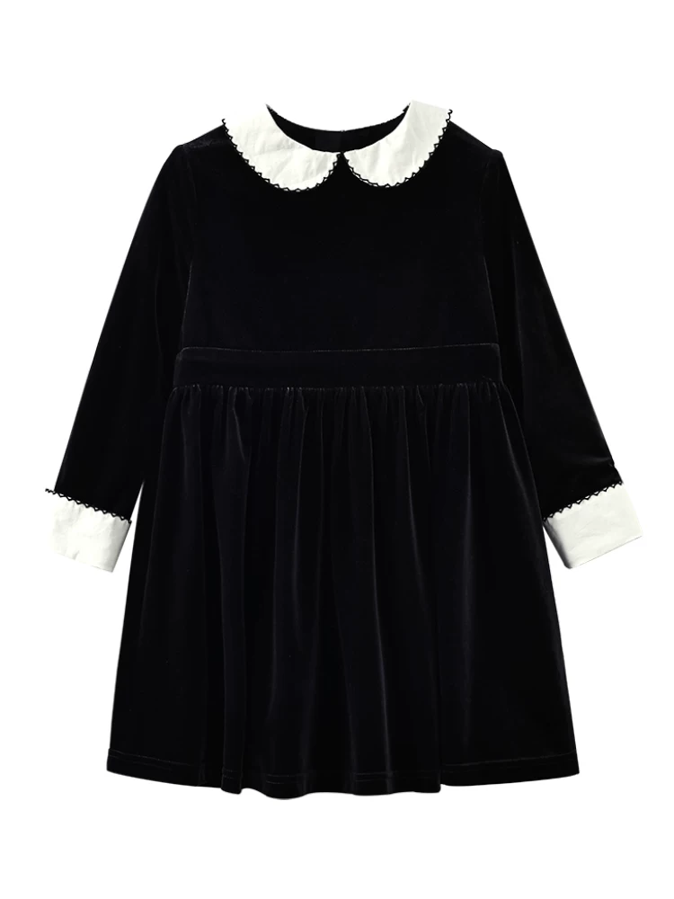 Quần áo trẻ em mùa thu đông váy trẻ em màu đen trắng tương phản phong cách preppy váy dài vừa phải váy nhung bé gái váy bé gái
