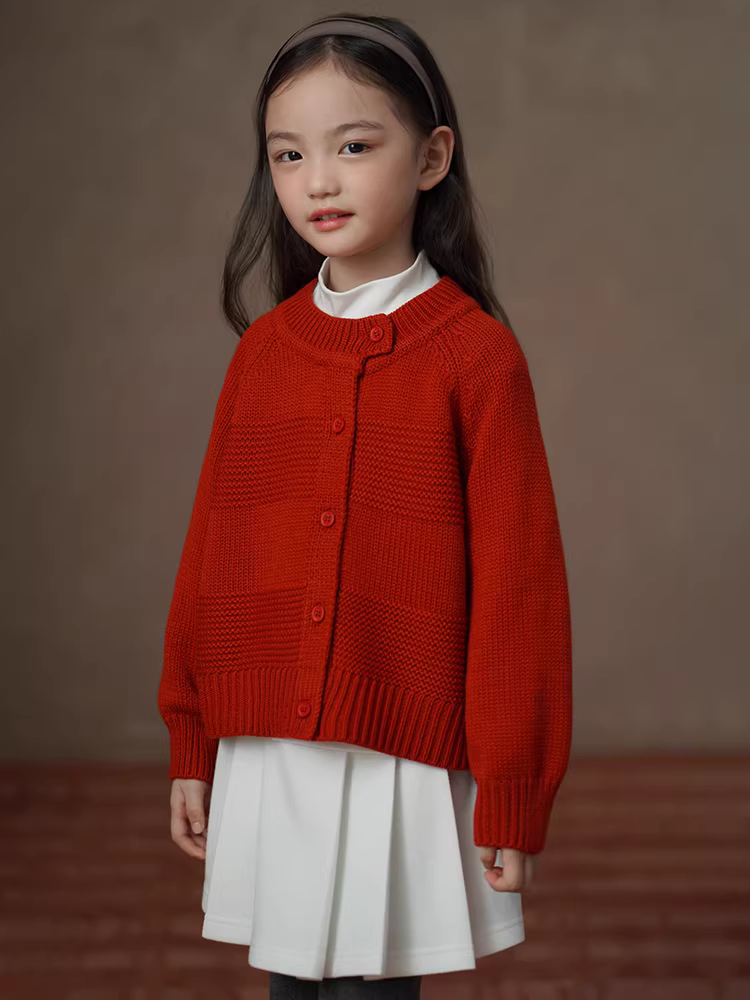 Áo len dệt kim dày dặn giữ ấm cho bé gái, áo len màu đỏ, áo len lót cho bé gái