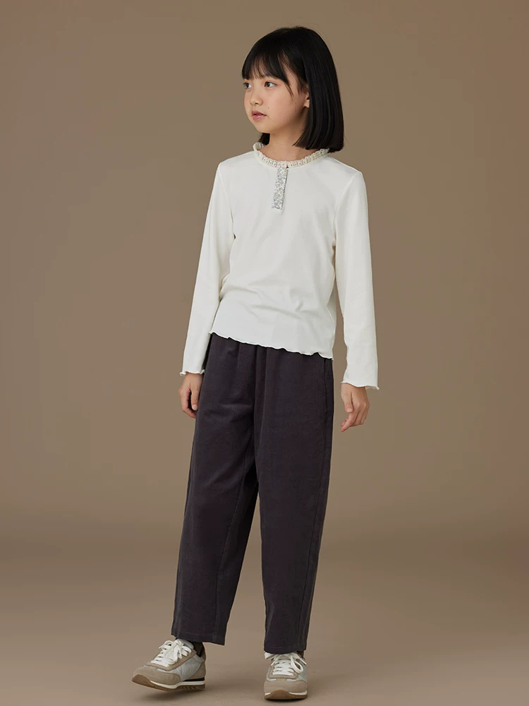 Quần áo trẻ em quần âu màu xám đậm mùa xuân thu cotton nguyên chất đơn giản đa năng bé trai và bé gái quần thẳng cha mẹ và con cái