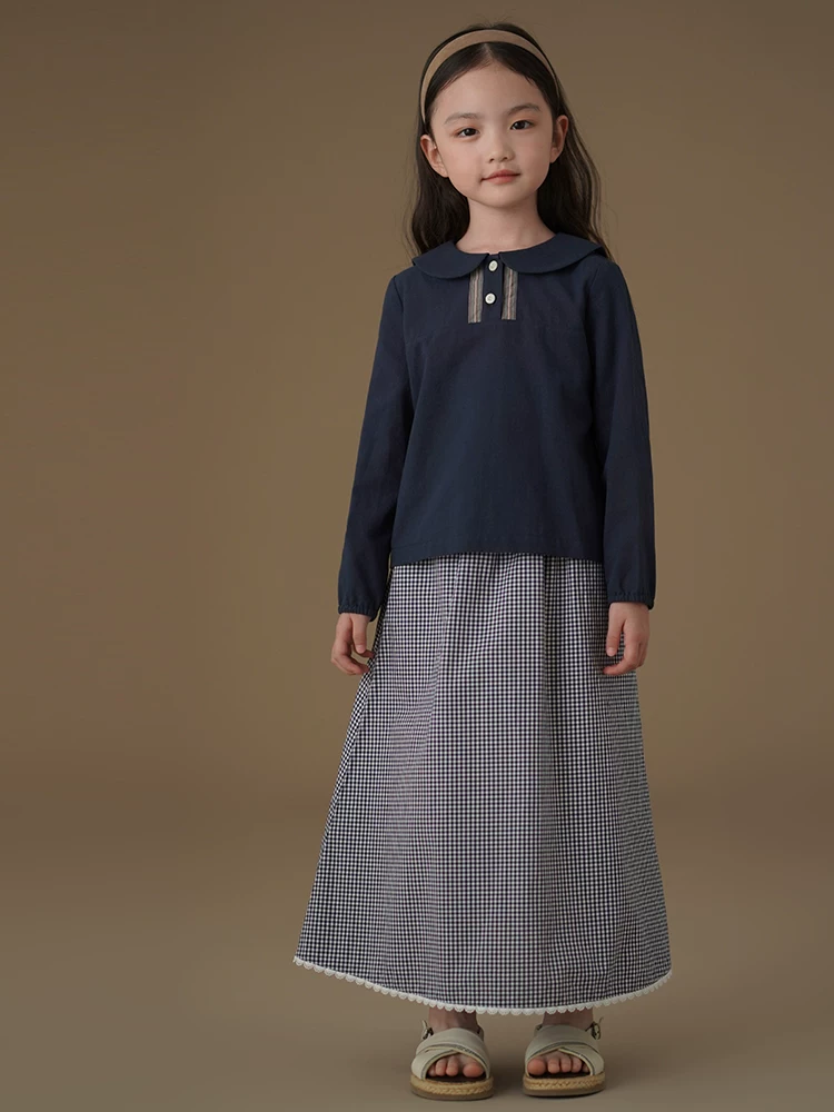 Quần áo trẻ em áo sơ mi dài tay mùa xuân thu cotton thân thiện với da áo sơ mi búp bê phong cách Nhật Bản dành cho trẻ lớn mặc mùa xuân