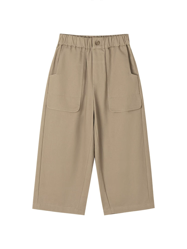 Quần dài kaki chất liệu cotton mềm mại, kiểu dáng thẳng, đa năng, mặc thoải mái cho bé trai và bé gái, thích hợp cho mùa xuân và mùa thu.