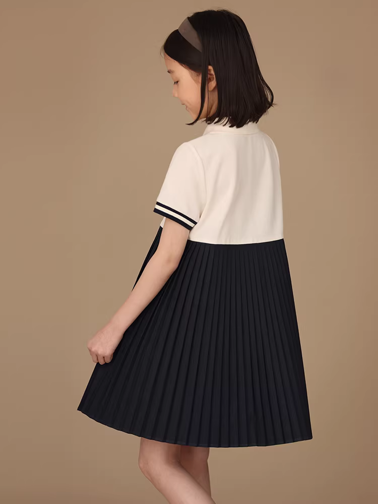 Quần áo trẻ em váy xếp ly mùa hè Váy polo váy học sinh nữ He Wen phong cách nghệ thuật trang phục mùa hè cho bé gái lớn