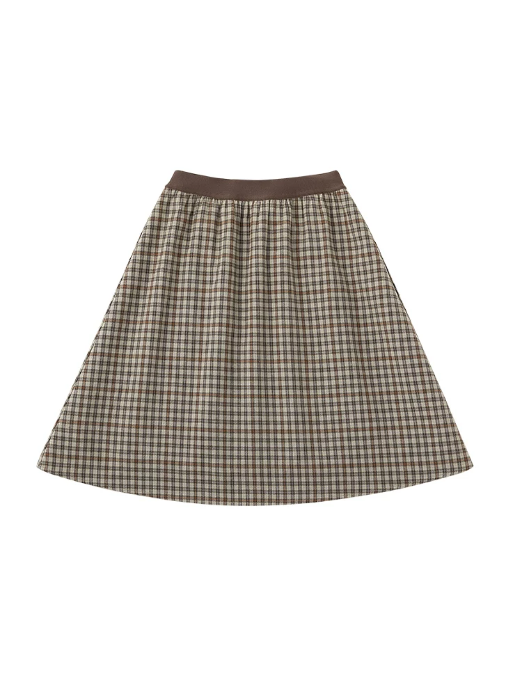 Quần áo trẻ em Hà Chí Mùa đông Sản phẩm mới Phong cách cổ điển Kẻ sọc cotton lót lông cừu ấm áp Váy chữ A thường ngày dành cho cha mẹ và con cái