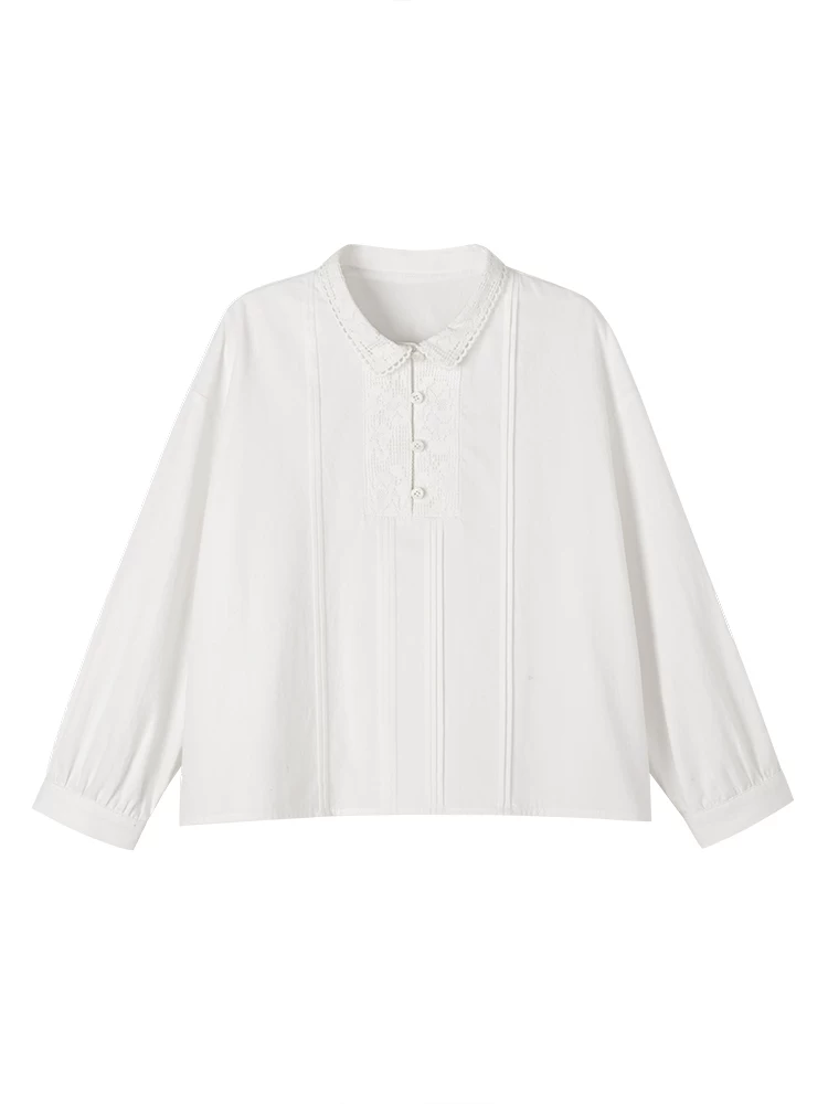 Quần áo trẻ em trang phục mùa thu ren ngọt ngào áo trắng hoàn toàn bằng vải cotton đơn giản cao cấp áo sơ mi dài tay cho bé gái mùa xuân và mùa thu
