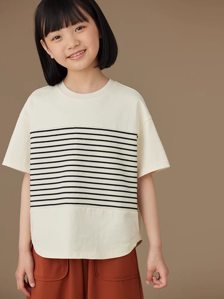 Quần áo trẻ em áo thun ngắn tay sọc cotton màu trắng nhạt cho bé trai và bé gái Áo thun đa năng thân thiện với da dành cho trẻ lớn mùa hè