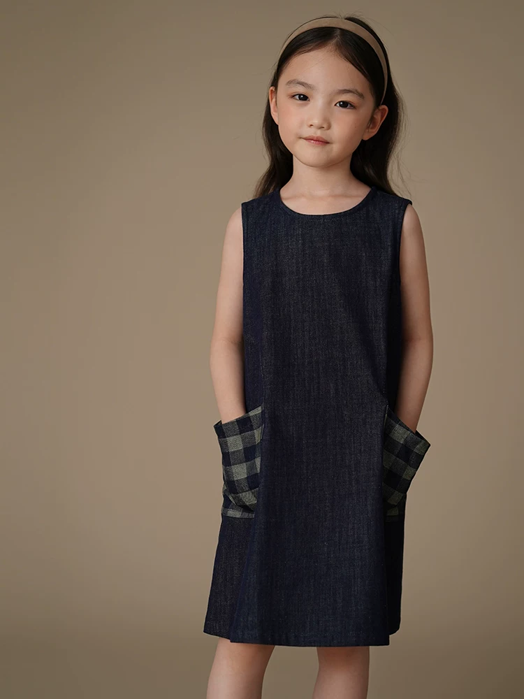 Quần áo trẻ em Hazi Mùa hè Mới Phong cách cổ điển Nhật Bản Váy denim Váy ba lỗ cho bé gái Váy dài vừa phải cho trẻ lớn hơn