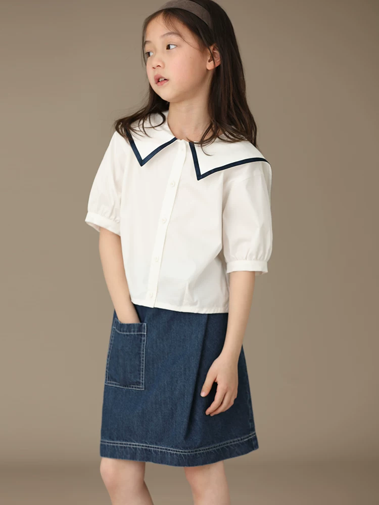 Hazi Quần Áo Trẻ Em Thu Đông Hàng Mới Về Nữ Thiết Kế Độc Đáo Cha Mẹ-Con Denim Vintage Váy Chữ A Váy Ngắn