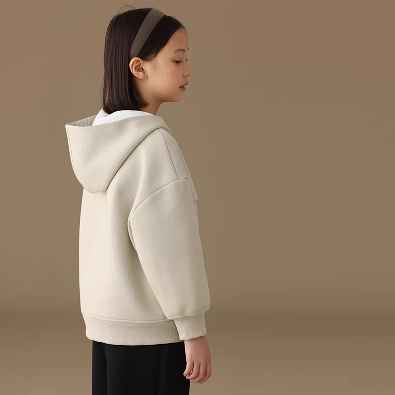 Quần áo trẻ em mùa xuân thu cotton màu trơn có khóa kéo chống gió áo khoác có mũ trùm đầu thông thường cho bé trai và bé gái