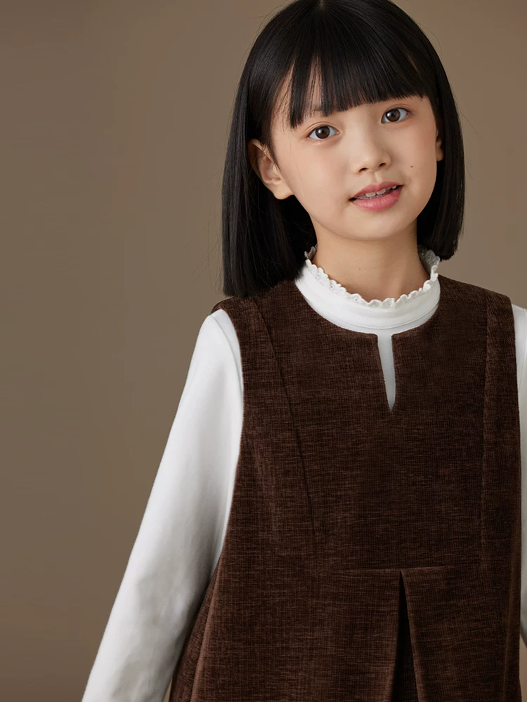 Quần áo trẻ em Hazi Váy ba lỗ trẻ em Màu cà phê Phong cách cổ điển Đơn giản Phong cách cha mẹ-con Váy không tay Trang phục mùa thu cho bé gái