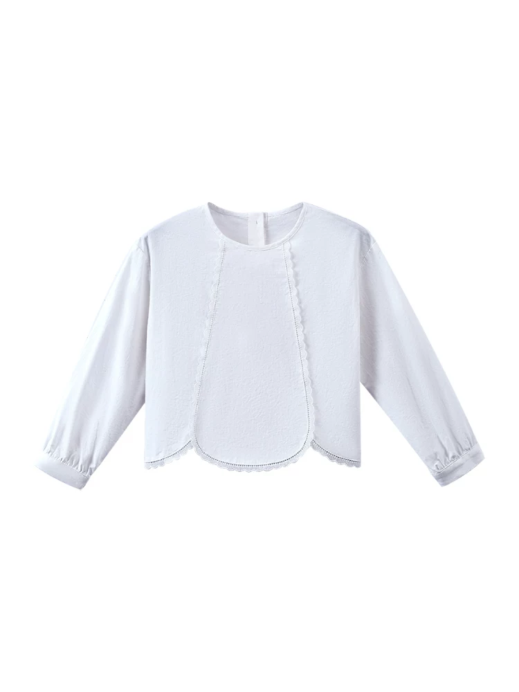 Quần áo trẻ em xuân thu phong cách Pháp áo kiểu ngọt ngào chất liệu cotton thân thiện với da áo sơ mi trắng áo lót bé gái