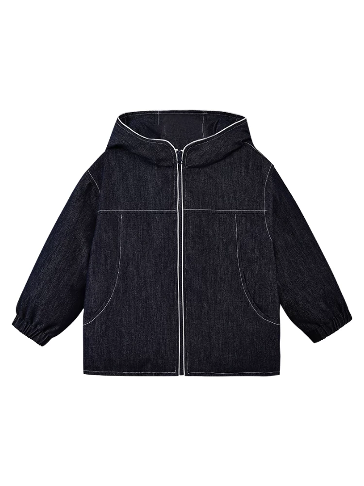 Áo khoác denim có mũ trùm đầu cho trẻ em, kiểu dáng đơn giản và rộng rãi, bé trai và bé gái, quần áo cotton 3M Thinsulate, giữ ấm mùa đông