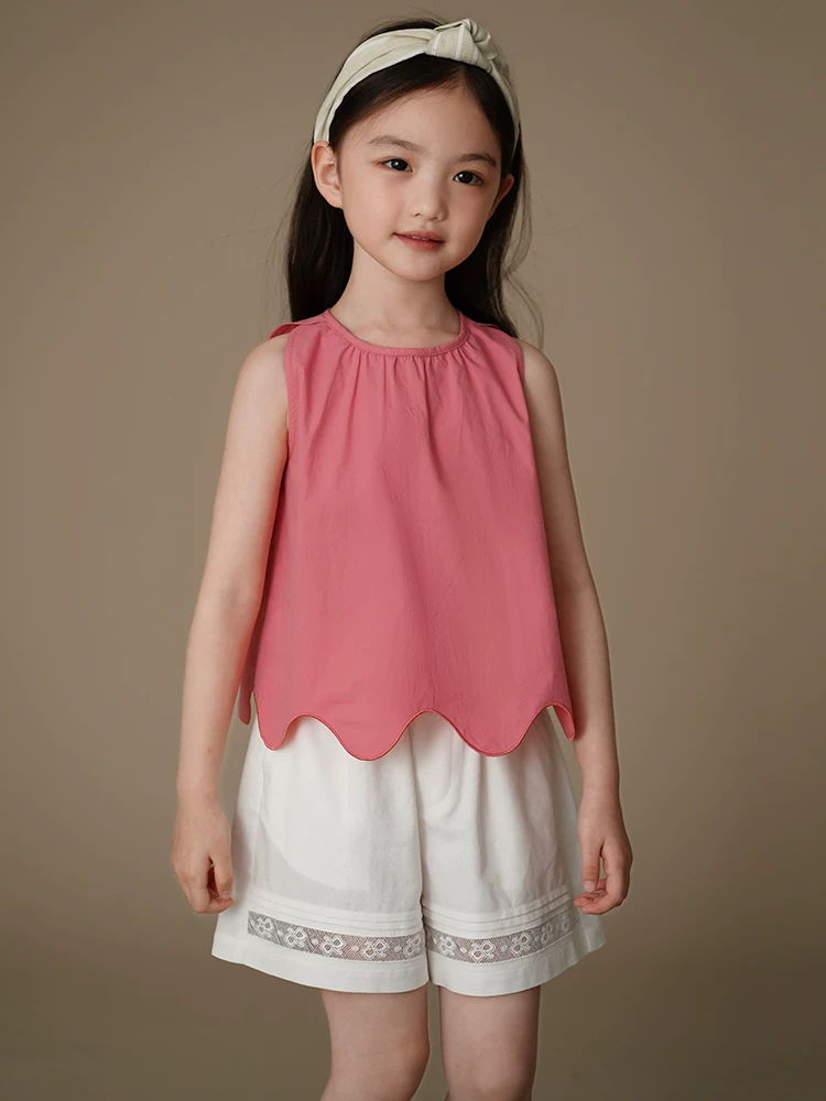 Quần áo trẻ em phong cách Hàn Quốc áo vest cotton màu hồng hồng áo sơ mi không tay cho bé gái mùa hè phong cách mới dành cho trẻ lớn hơn