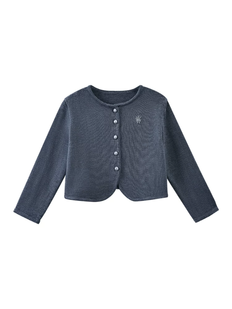 Quần áo trẻ em mùa xuân thu áo cardigan dệt kim trẻ em đơn giản đa năng màu xám áo khoác nhỏ cho bé gái mặc mùa thu cho trẻ lớn hơn