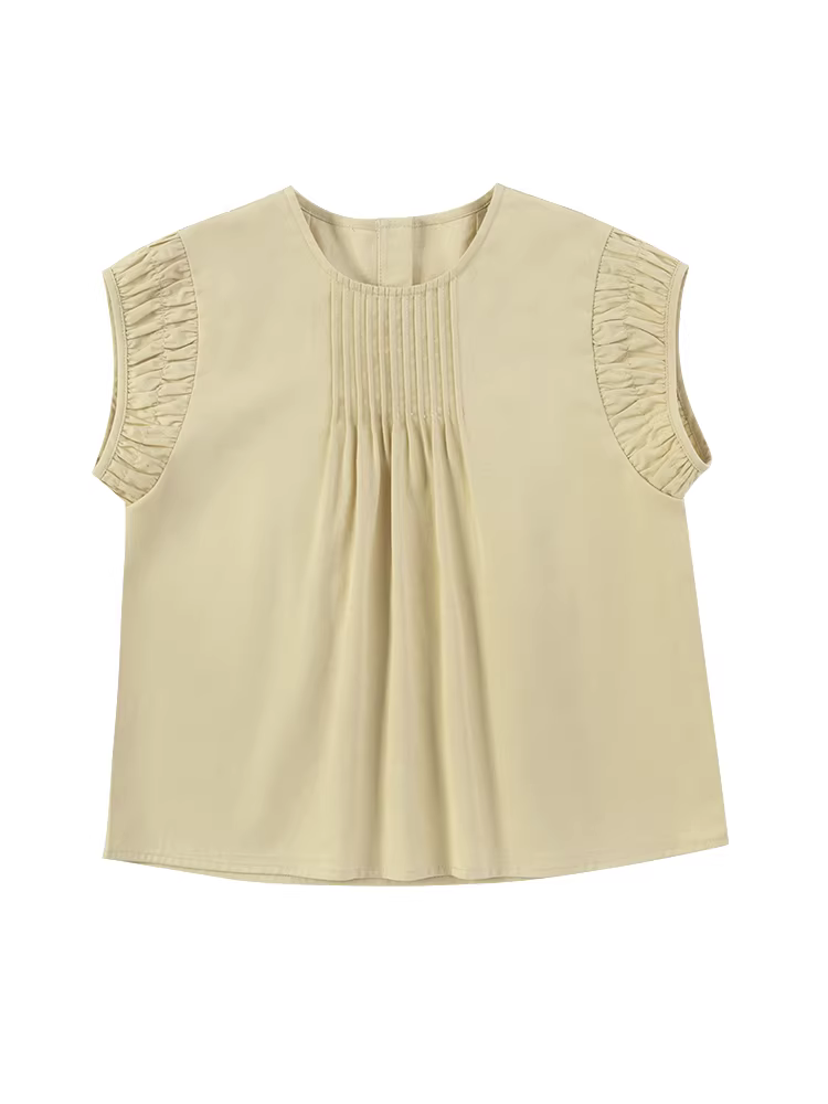 Áo kiểu nữ bé gái Hazi 2025 chất liệu Lyocell mềm mại, thoáng khí, thiết kế bèo nhún tay bèo, phong cách nghệ thuật, mùa hè