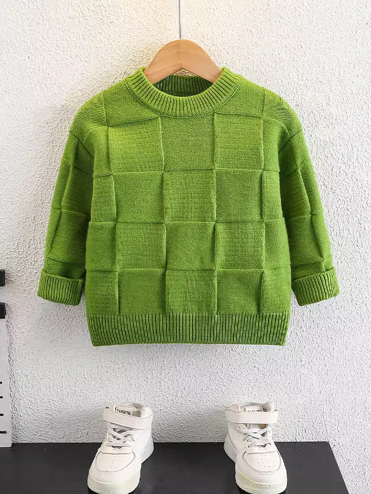 Áo len bé trai 2025 kiểu thu đông mới, quần áo mùa đông trẻ em, chất liệu dày, cổ nửa cao, áo len chui đầu, thời trang mùa đông cho bé trai