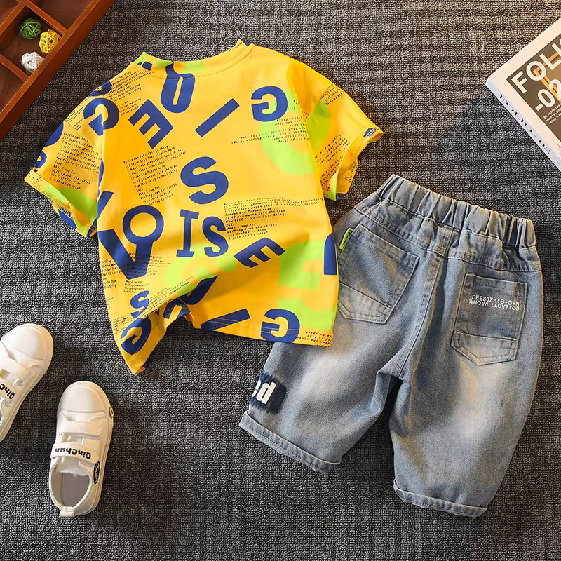 Bộ trang phục hè cho bé trai 2025, quần áo hè trẻ em mát mẻ và lịch lãm, bộ hai mảnh thời trang cho bé