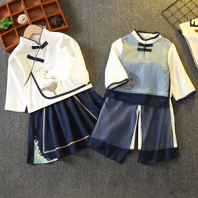Trang phục mùa hè mỏng kiểu nhà Đường của bé trai Hanfu Trang phục mùa hè phong cách dân tộc của trẻ em Trang phục sinh nhật đầu tiên của bé gái Quần áo phong cách Trung Hoa
