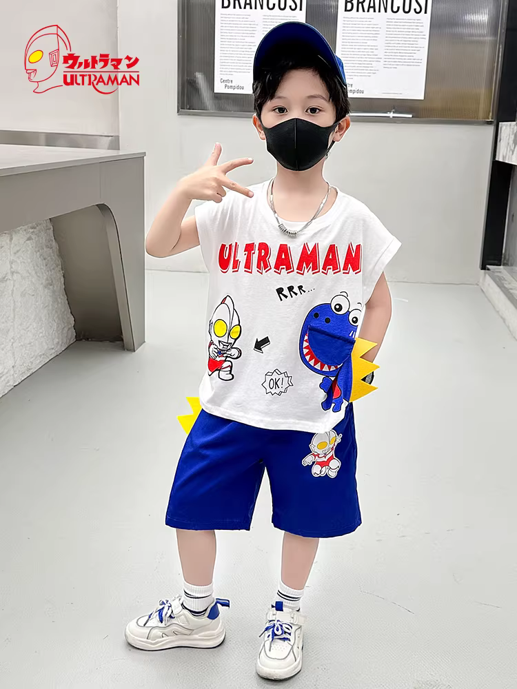 Bộ đồ hè bé trai tay ngắn kiểu mới 2025, thời trang, bộ quần áo Ultraman