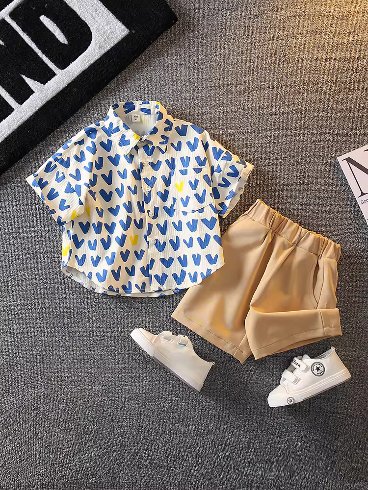 Bộ áo sơ mi mùa hè cho bé trai 25 mẫu mới thời trang, phong cách đường phố cá tính, hợp xu hướng, bộ hai mảnh dành cho trẻ em nổi tiếng trên mạng
