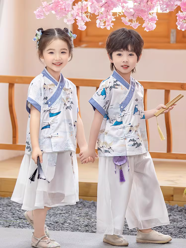 Quần áo mùa hè kiểu Trung Hoa Hanfu dành cho bé trai, trang phục hàng ngày kiểu Đường dành cho trẻ em siêu như tiên, trang phục cổ xưa, trang phục truyền thống cao cấp dành cho trẻ em mùa hè, trang phục biểu diễn.