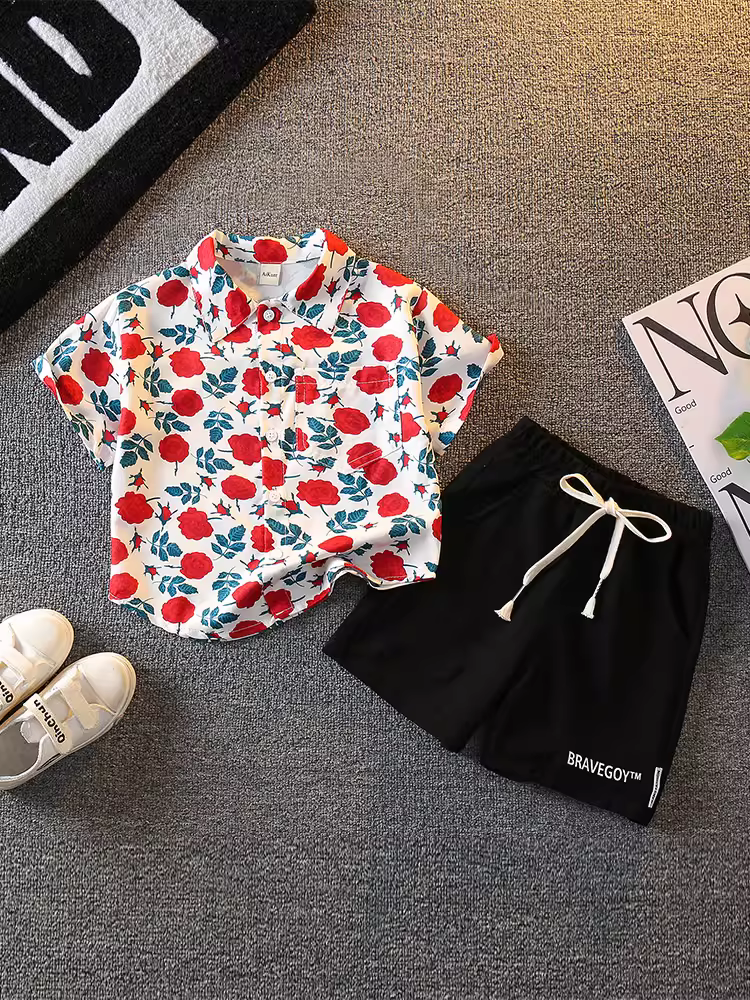 Bộ đồ hè bé trai 2025 kiểu Hàn Quốc thời trang mới, thoáng mát, nhẹ, bộ hai mảnh tay ngắn