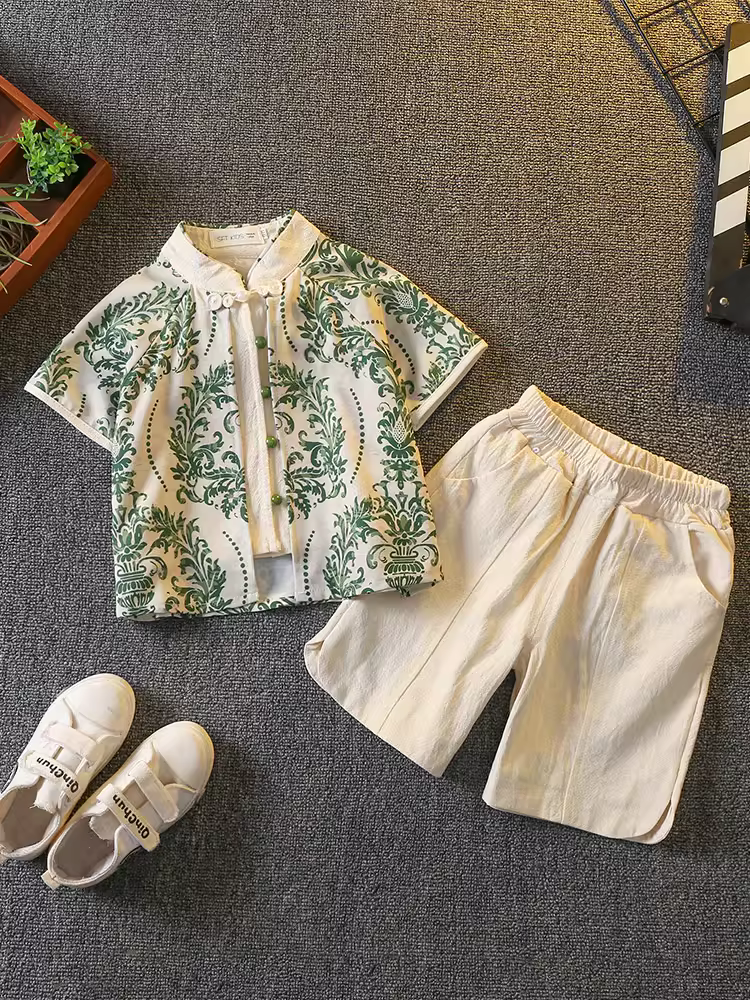 Quần áo mùa hè cho bé trai Hanfu Bộ đồ trẻ em phong cách Trung Hoa Bộ đồ Tang dành cho bé trai Trang phục truyền thống cải tiến cho bé trai Ngày 1 tháng 6 Trang phục biểu diễn theo phong cách cổ xưa