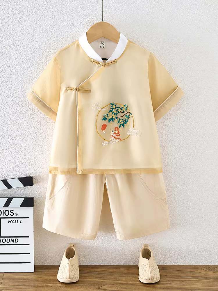 Trang phục mùa hè của bé trai Hanfu Phong cách Trung Hoa Bộ đồ trẻ em phong cách Đường Trang phục lễ hội Trung thu Trang phục biểu diễn Trang phục cổ xưa Trang phục quý ông đẹp trai