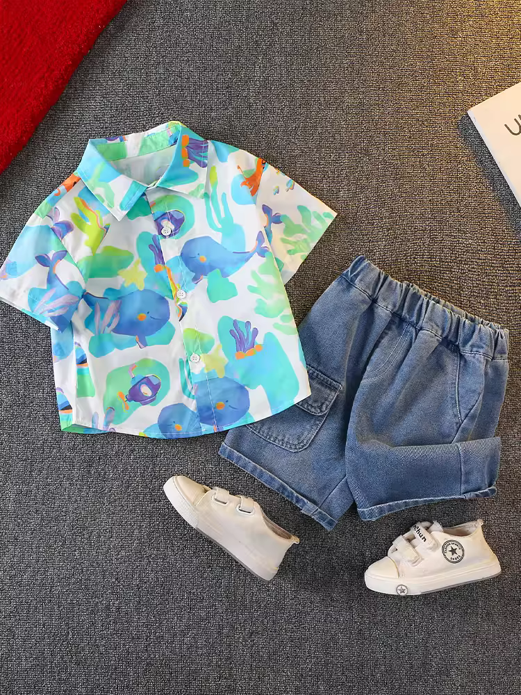 Bộ áo thun hè bé trai 2025 kiểu mới, áo thun ngắn tay thời trang trẻ em, phong cách trẻ trung, chất liệu mỏng nhẹ