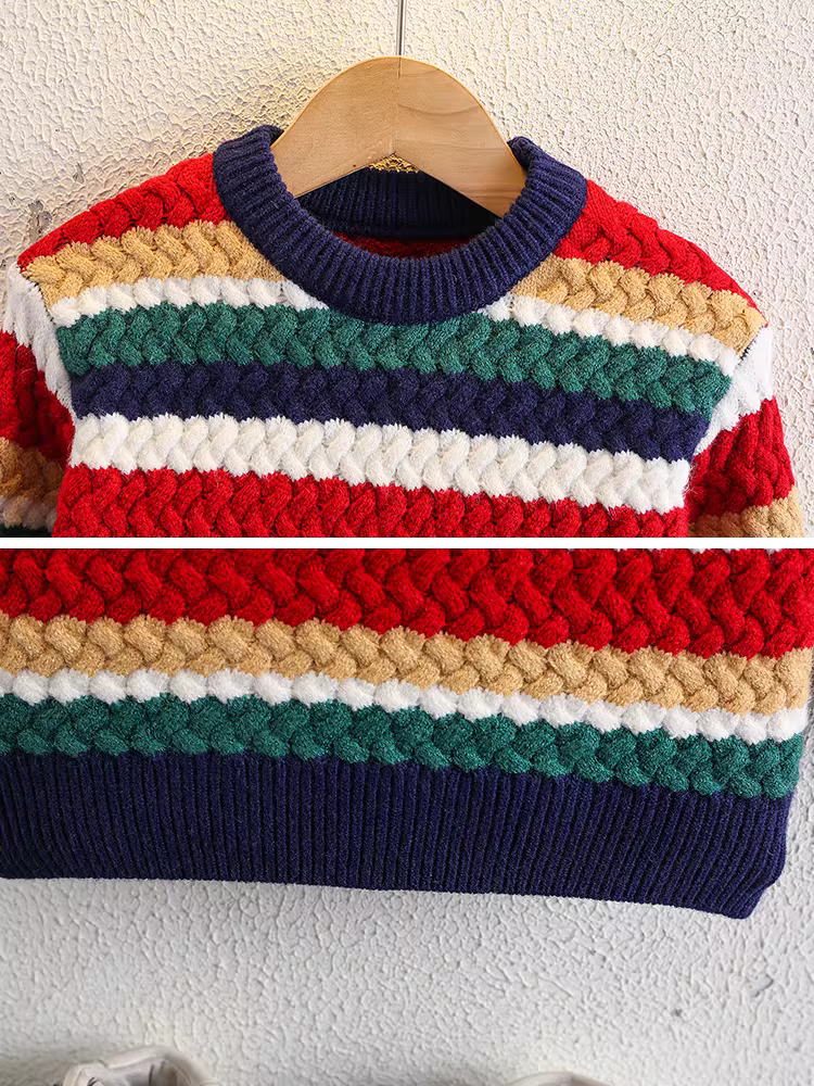 Áo len bé trai mùa đông 2025, áo len dệt kim cổ tròn dày dặn, thời trang, ấm áp cho bé trai mùa thu đông