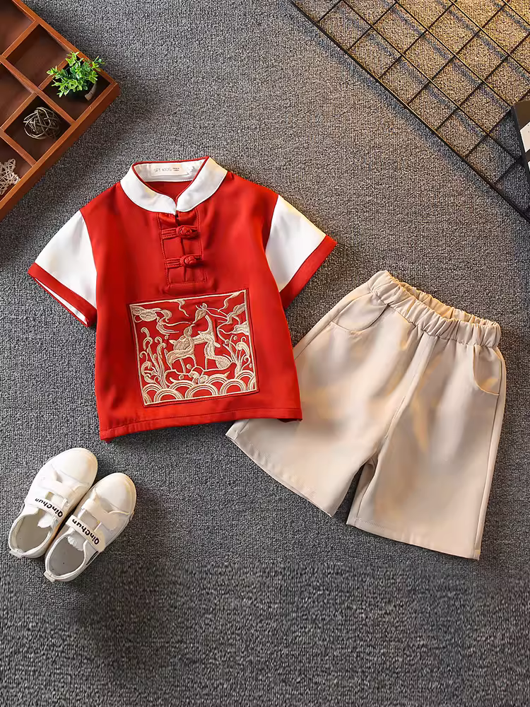 Ngày 3 tháng 3 Trang phục dân tộc Trẻ em Bộ đồ mỏng mùa hè dành cho bé trai Hanfu Phong cách Trung Hoa Trang phục cổ xưa Trang phục nhà Đường Trang phục biểu diễn Trang phục Zhuang