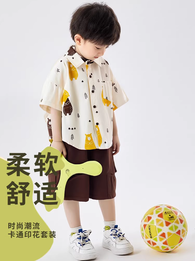 Bộ áo thun ngắn tay bé trai kiểu mới 2025, thời trang phong cách Hàn Quốc, bộ đồ hai mảnh mùa hè cho bé