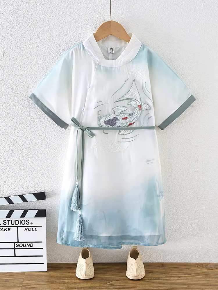 Quần áo mùa hè cho bé trai Hanfu, trang phục truyền thống Trung Quốc cho trẻ em, bộ quần áo phong cách dân tộc mùa hè, quần áo trẻ em một tuổi, trang phục phong cách Trung Hoa.