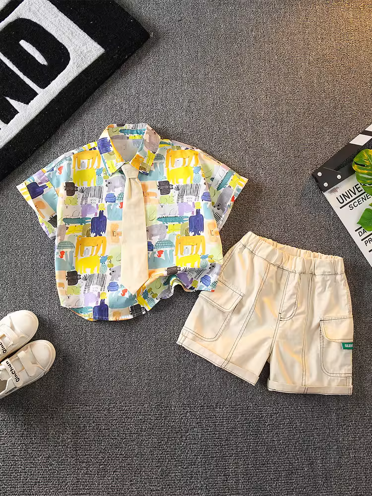 Bộ áo thun ngắn tay bé trai 2025 kiểu dáng mới thời trang, quần áo mùa hè cho bé trai, trẻ em, thời thượng, cá tính và đẹp trai
