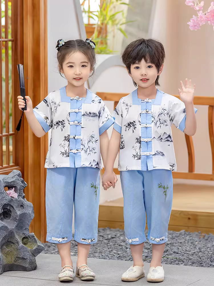 Quần áo kiểu Trung Quốc Hanfu dành cho trẻ em cho mùa xuân, mùa thu và mùa hè, đồng phục mẫu giáo cho bé trai, trang phục truyền thống của nhà Đường, trang phục cổ xưa của bé gái, trang phục biểu diễn hợp xướng, hợp thời trang.