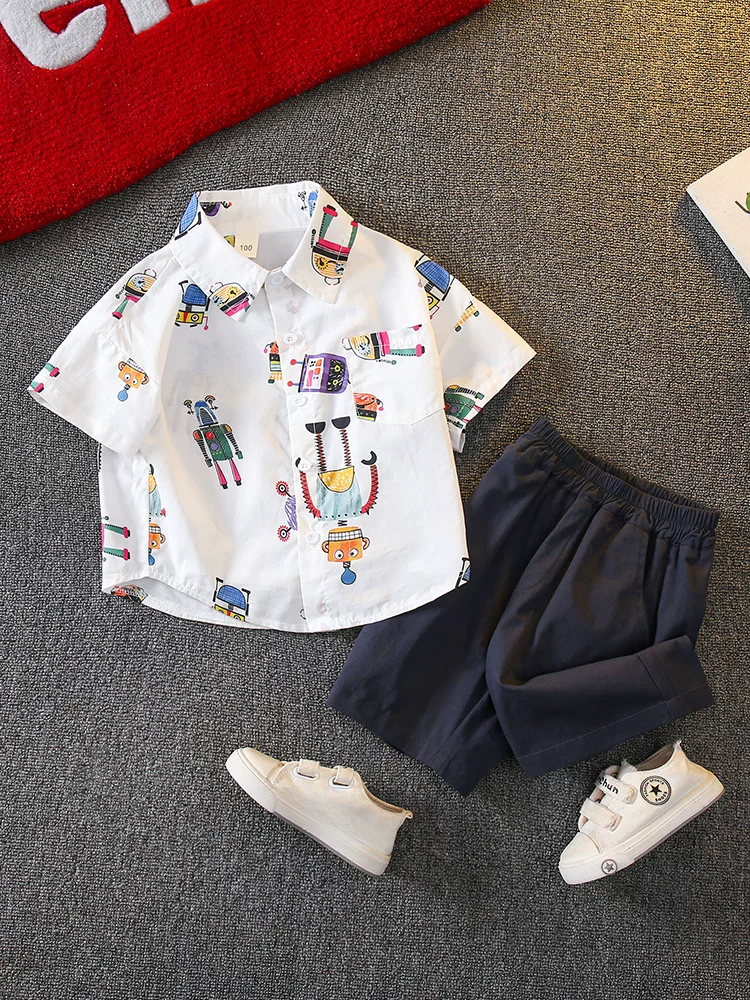 Bộ quần áo hè kiểu Hàn Quốc 2025 cho bé trai, áo thun ngắn tay in hình mới năm 2025, mát mẻ, thời trang, đa năng